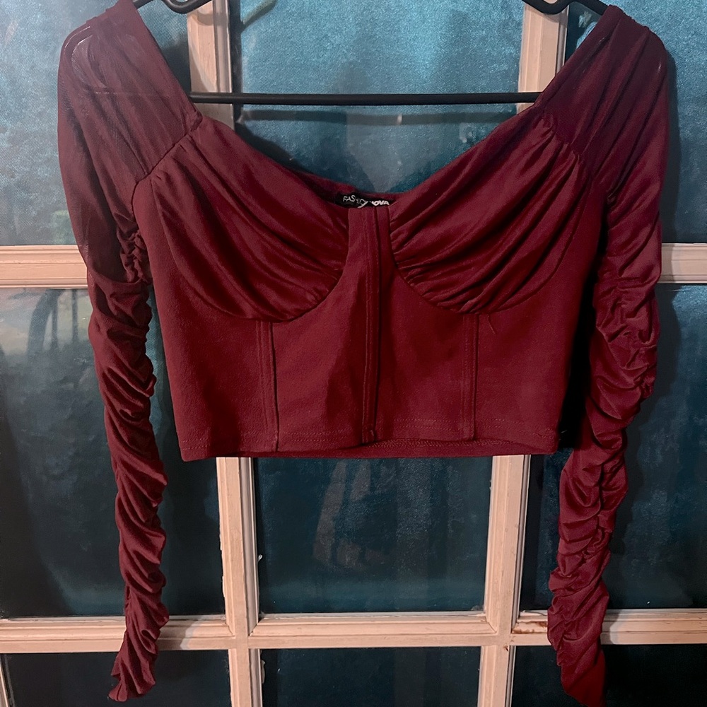 This is an adorable top. It’s a corset type of top, sheer sleeves